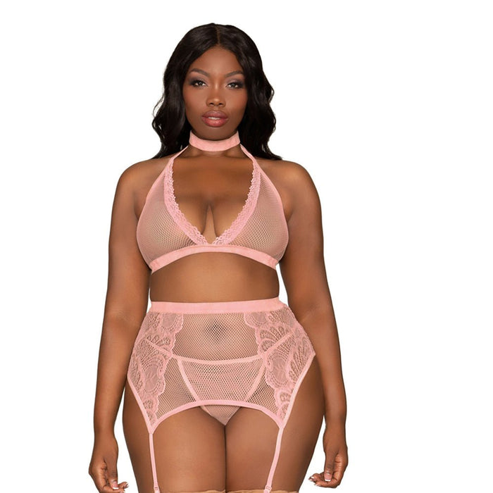 Dg Bra Garterbelt & G-string Pink Queen - SexToy.com