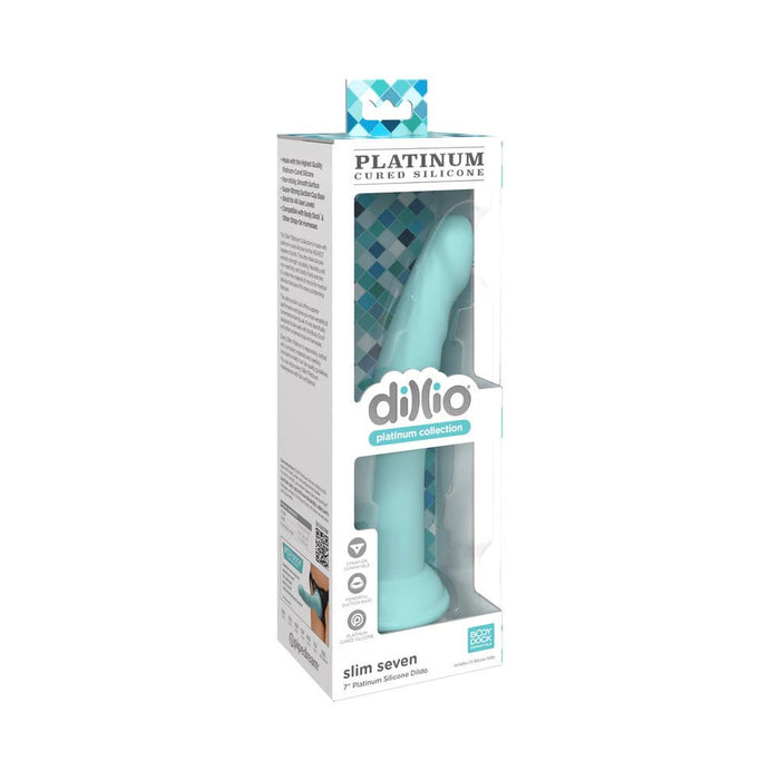 Dillio Platinum Slim Seven Silicone Dildo 7 In. Teal - SexToy.com