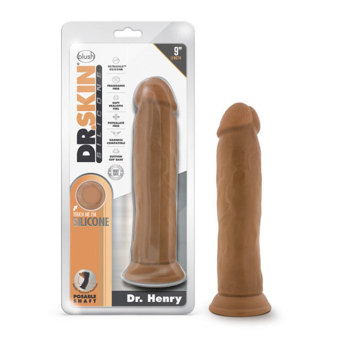 Dr. Skin Dr. Henry Dildo With Suction Cup Silicone 9 In. Mocha - SexToy.com