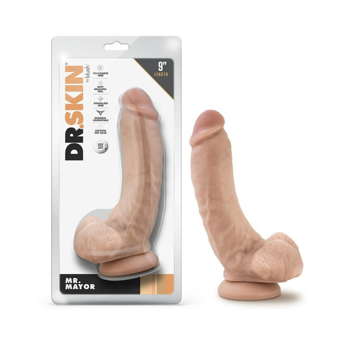 Dr. Skin Mr. Mayor 9 In. Dildo With Balls Beige - SexToy.com