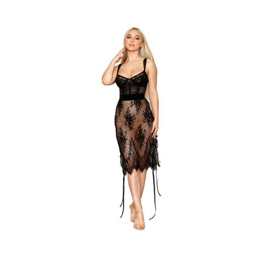 Dreamgirl Floral Lace And Stretch Velvet Slip Chemise Black L - SexToy.com