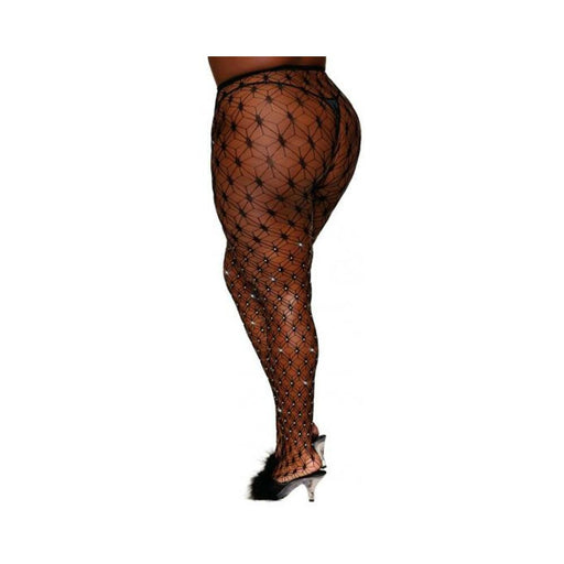 Dreamgirl Geometric Fence Net Pantyhose With Rhinestone Embellishment Black Queen Size - SexToy.com