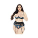 Embroidered Lace Open Cup Bra, Garter Belt & G-string Black/blue 1x/2x - SexToy.com