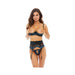 Embroidered Lace Open Cup Bra, Garter Belt & G-string Black/blue Md - SexToy.com