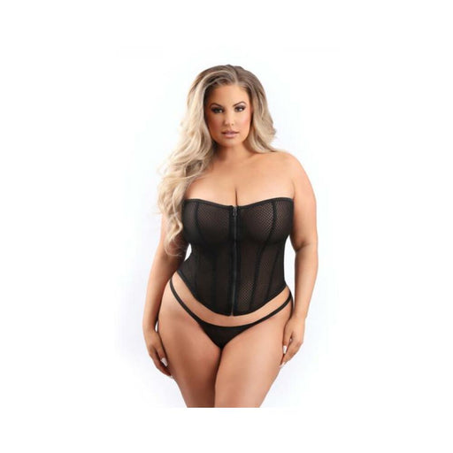 Fantasy Lingerie Mesh Corset With Zipper Front And G-string 2xl - SexToy.com