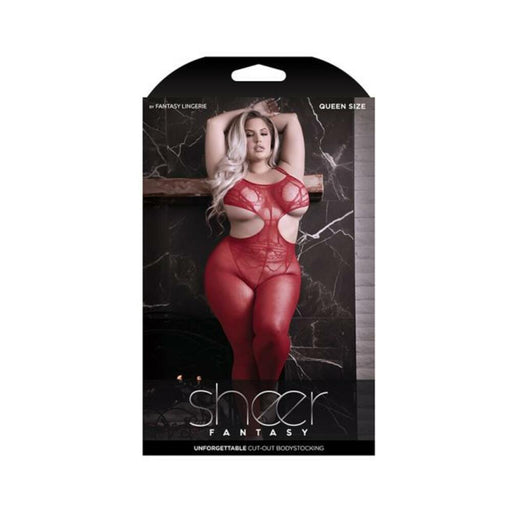 Fantasy Lingerie Sheer Unforgettable Cut-out Bodystocking Red Queen Size - SexToy.com