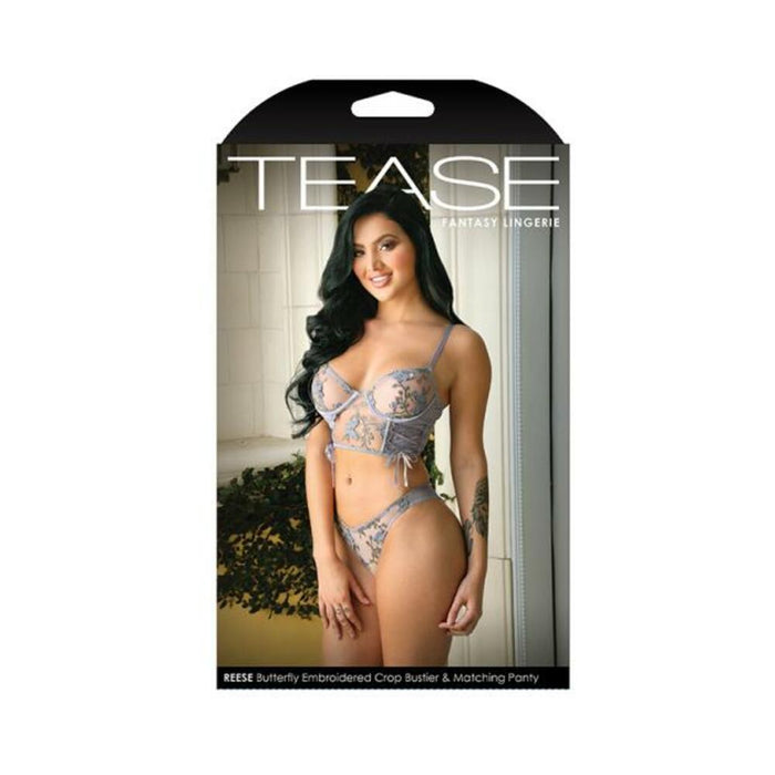 Fantasy Lingerie Tease Reese Butterfly Embroidered Crop Bustier & Matching Panty | SexToy.com