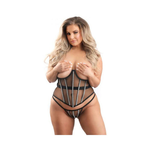 Fantasy Lingerie Underbust Corset With Lurex Detail And G-string Black 2xl - SexToy.com