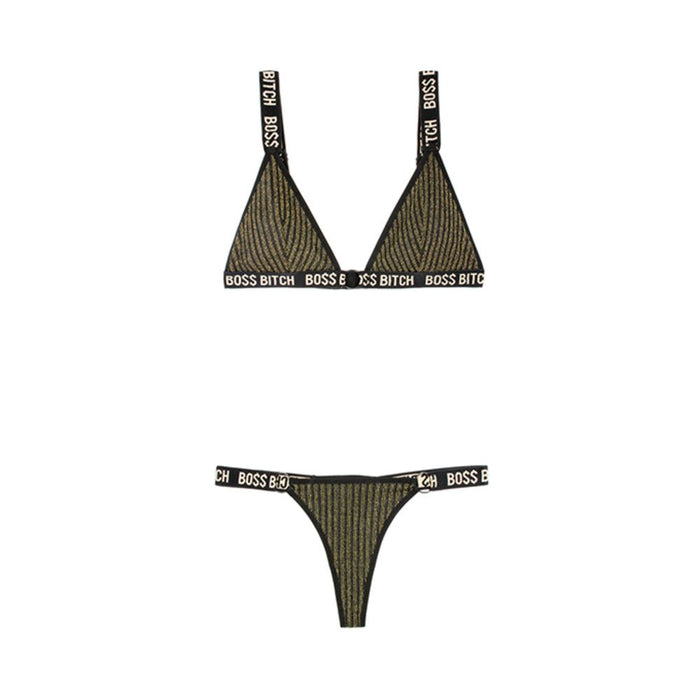 Fantasy Lingerie Vibes Boss Bitch Bra/Panty Gold Ring | SexToy.com