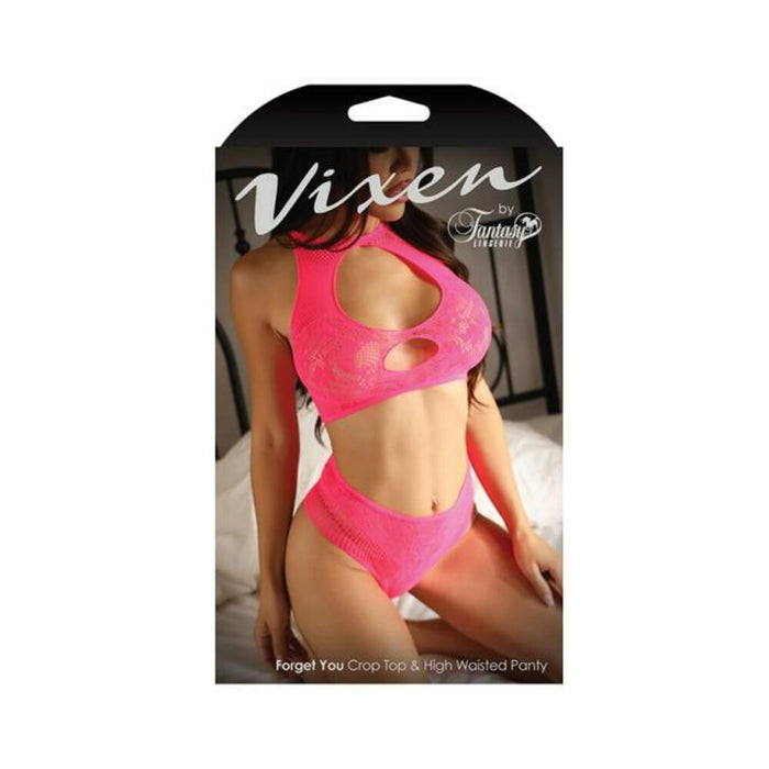 Fantasy Lingerie Vixen Forget You Seamless Lace Crop Top & High Waisted Panty Pink O/s - SexToy.com