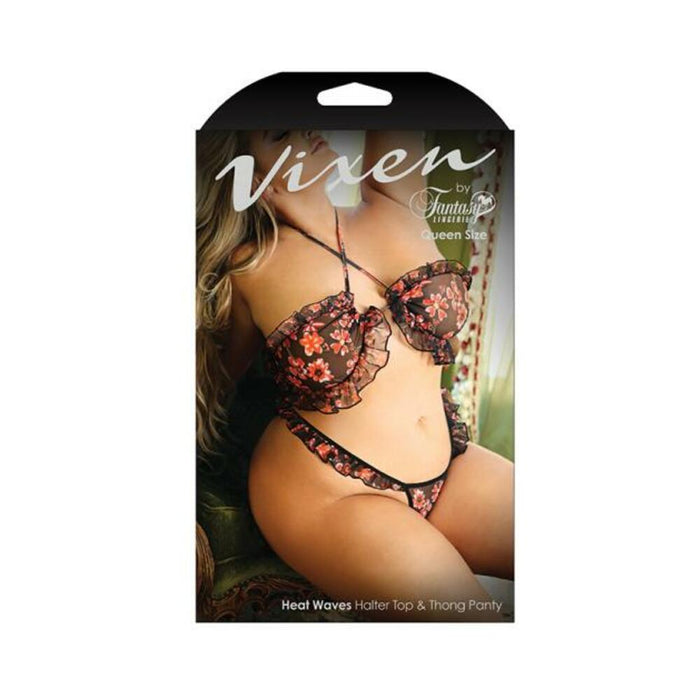 Fantasy Lingerie Vixen Heat Waves Floral Print Ruffled Bralette & Matching Thong Panty | SexToy.com