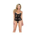 Fantasy Scalloped Eyelash Lace Bustier & Thong Black Sm - SexToy.com