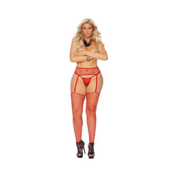 Fence Net Garter Belt W/ Matching Stockings Red Queen - SexToy.com