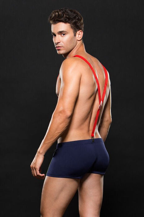 Fireman Bottom With Suspenders 2 Pc - Large/xlarge - Navy Blue/red - SexToy.com