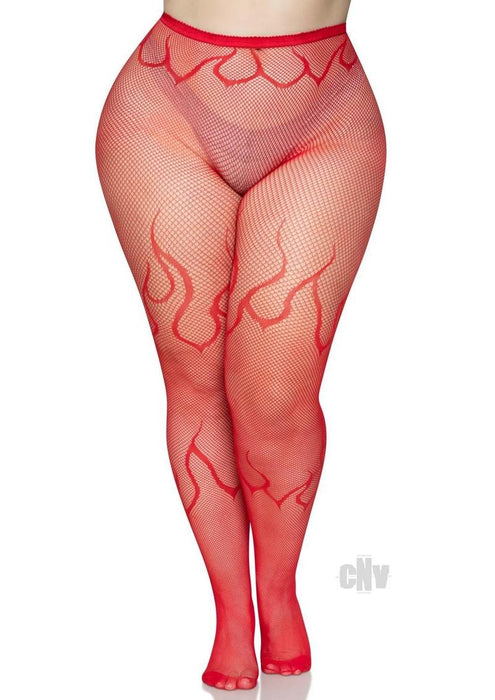 Flame Net Tights 1x/2x Red - SexToy.com