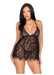 Floral Babydoll Eyelash Gstring Md Blk - SexToy.com