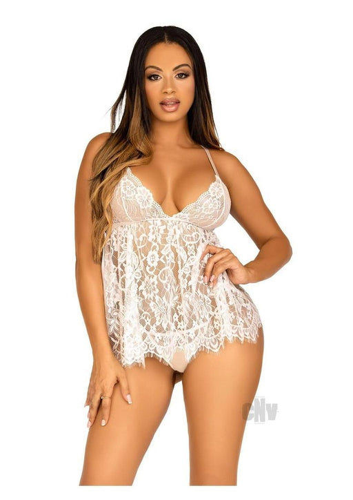 Floral Babydoll Eyelash Gstring Md Wht - SexToy.com