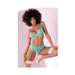 Floral Lace Bra, Garter Belt & Panty Aqua S/m - SexToy.com