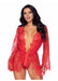 Floral Lace Teddy Thong Robe Tie Lg Red - SexToy.com