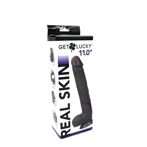 Get Lucky Real Skin 11 Dual Layer Dildo Dark Brown - SexToy.com