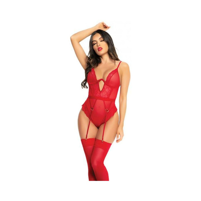 Heart Lace Underwire Bodysuit Red S/m - SexToy.com