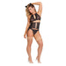 High Neck Bra, Gartered Waist Cincher & Thong Set & Cat Ears Black 2Xl - SexToy.com