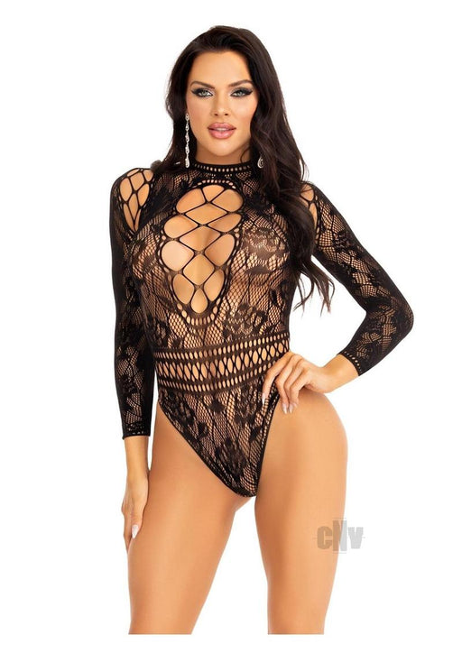 High Neck Lace Net Keyhole Suit Os Blk - SexToy.com