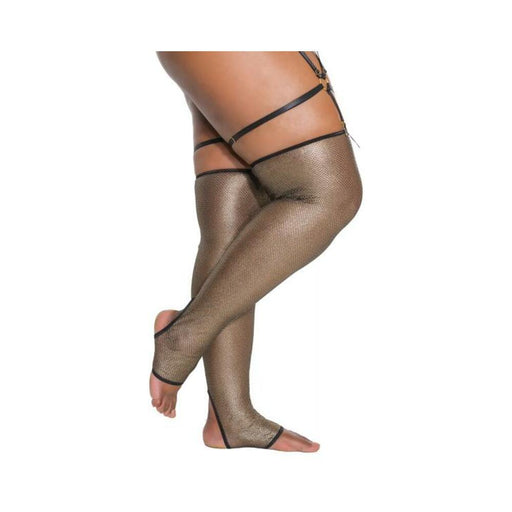 Holiday Metallic Fishnet Toeless Stockings Black/gold Os/xl - SexToy.com