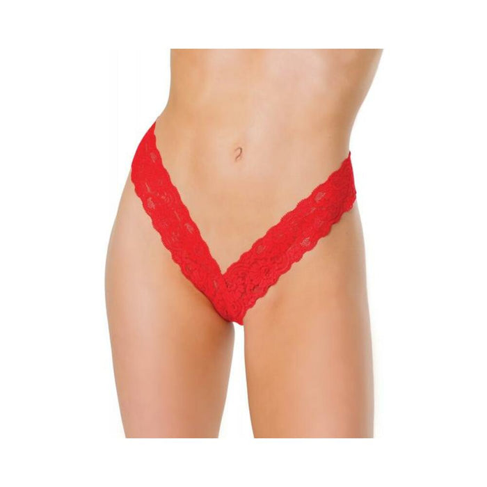 Holiday Scallop Stretch Lace High Leg Thong Red O/s - SexToy.com