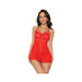 Holiday Scallop Stretch Lace & Mesh Babydoll & Thong Red/gold Lg - SexToy.com