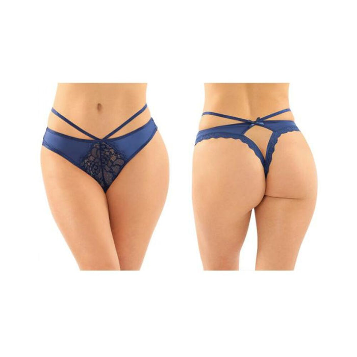 Kalina Strappy Microfiber And Lace Thong With Back Cutout 6-pack L/xl Navy | SexToy.com