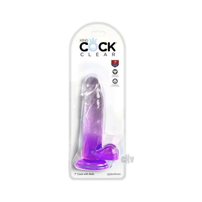 King Cock Clear With Balls 7in Purple - SexToy.com