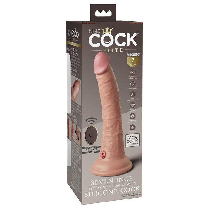 King Cock Elite Vibrating Silicone Dual-density Cock With Remote 7 In. Light - SexToy.com