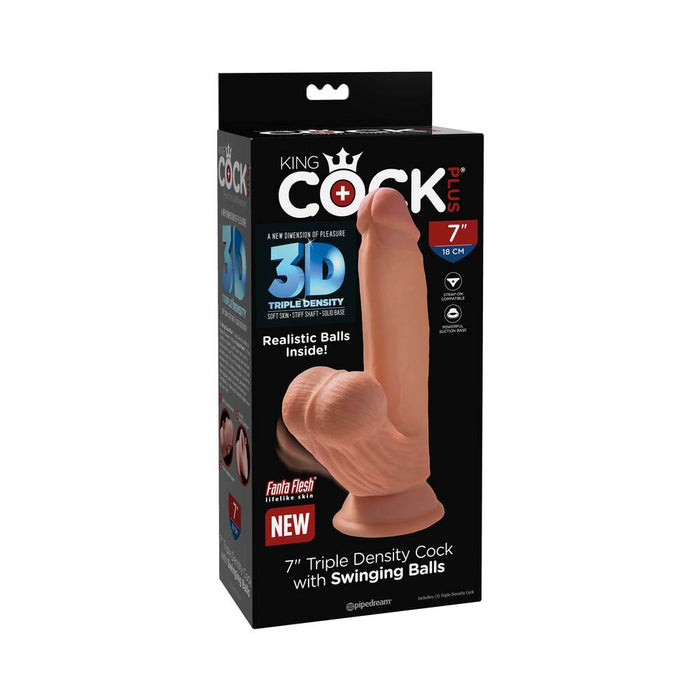 King Cock Plus 7 In. Triple Density Cock With Swinging Balls Tan - SexToy.com