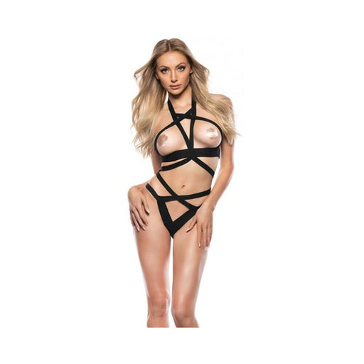 Kitten It's Complicated Open Elastic Strappy Bra & Open Back Panty Black O/s - SexToy.com