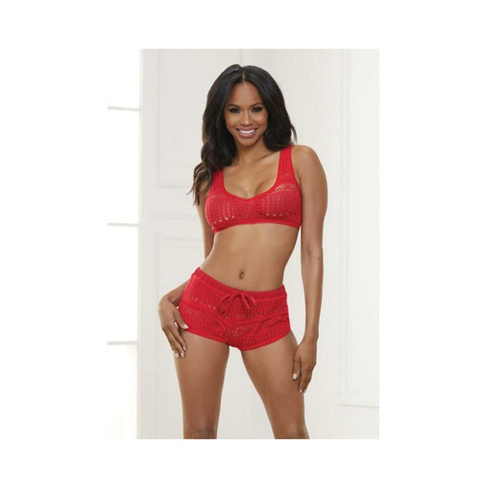 Knit Bralette & Cheeky Shorts Flame Scarlet Xl - SexToy.com