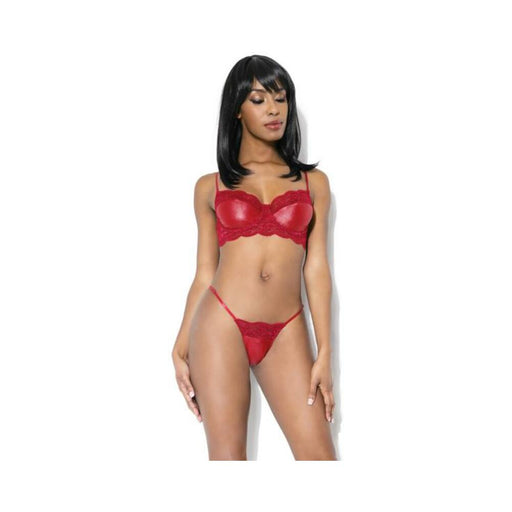 Lace And Matte Wetlook Bra And G-string Merlot S/m Hanging | SexToy.com