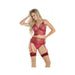 Lace Cutaway Cups Bra, Garters & Thong Merlot Lg - SexToy.com