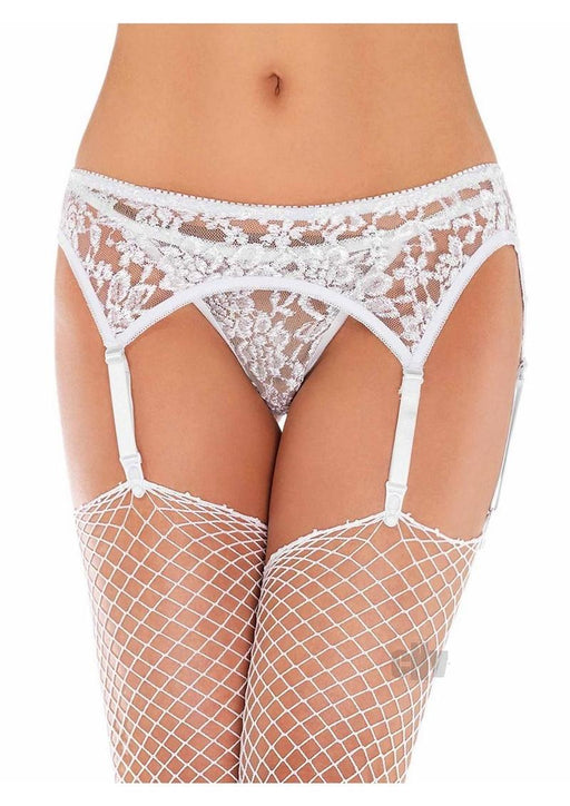 Lace Garterbelt With Matching Thong - Queen Size - White - SexToy.com