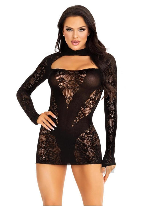 Lace Keyhole Mini Dress Gloves Os Blk - SexToy.com