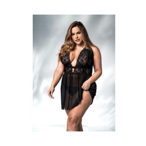 Lace & Mesh Babydoll & G-string Black 1x/2x - SexToy.com