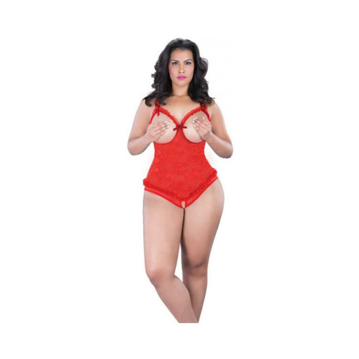 Lace Open Cup Crotchless Teddy Red One Size Queen - SexToy.com