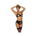 Lace & Stretch Faux Leather Peek A Boo Bra, Garter Belt & Panty Black Xxl - SexToy.com