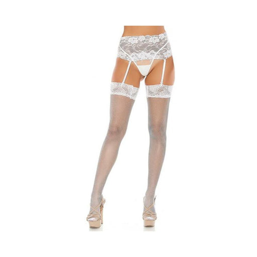 Lace Trim Garter Pantyhose White O/s - SexToy.com