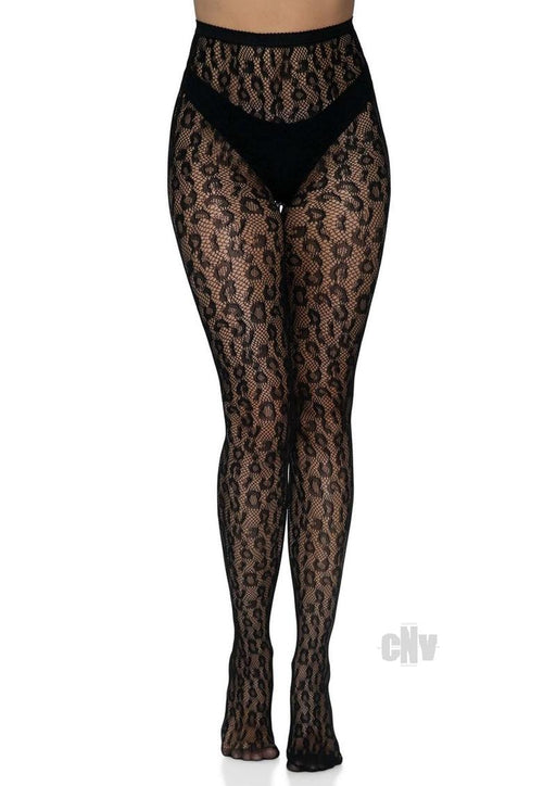 Leopard Net Tights - One Size - Black - SexToy.com