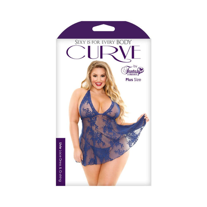 Livie Lace Chemise And Gstring Navy3x/4x | SexToy.com