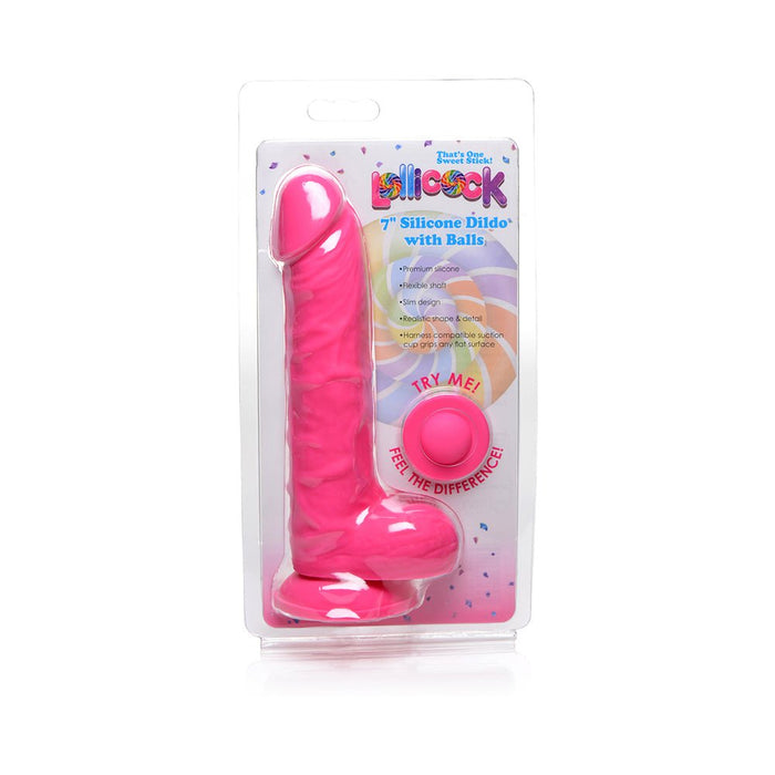 Lollicock Silicone Dildo With Balls 7 In. Cherry - SexToy.com