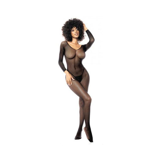 Long Sleeved All Over Fishnet Body Stocking Black O/s - SexToy.com