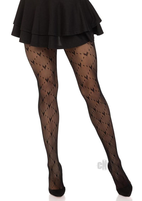 Love Struck Heart Net Tights Os Blk - SexToy.com