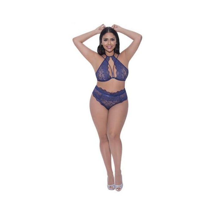 Magic Silk Berrylicious Halter & Lace Up Panty Set Blueberry Queen Size | SexToy.com